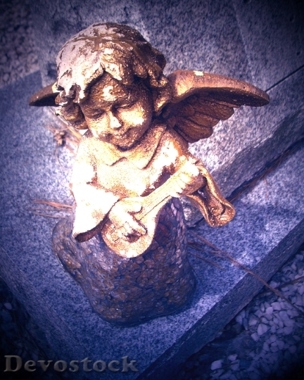 Devostock Angel Headstone Grave Cupid