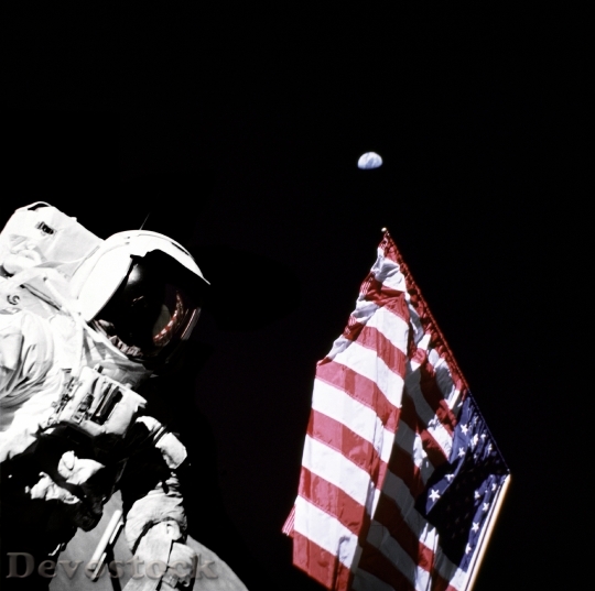 Devostock Astronaut Moon Flag Usa