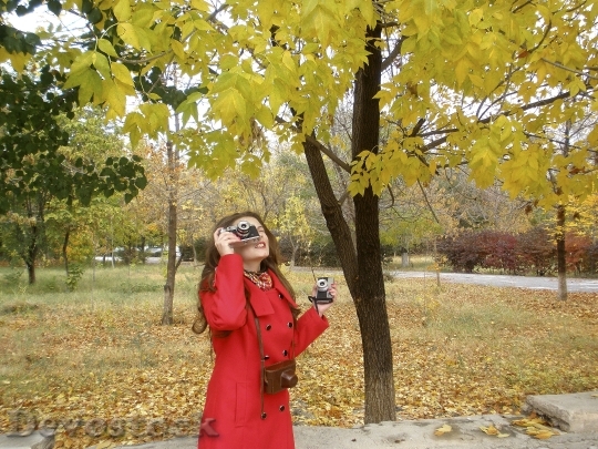 Devostock Autumn Yellow Leaves Girl 0