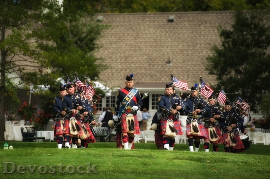 Devostock Bagpipes Drummers Music Flags