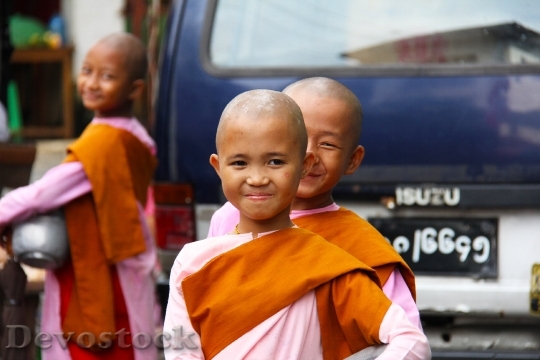 Devostock Buddhist Nuns Girls Young