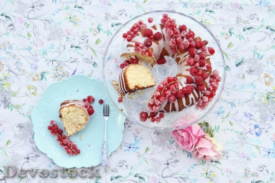 Devostock Cake Food Berries Raspberries