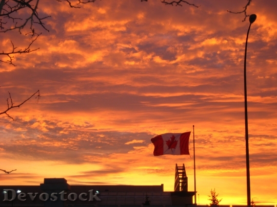 Devostock Canada Flag Sunset Sky