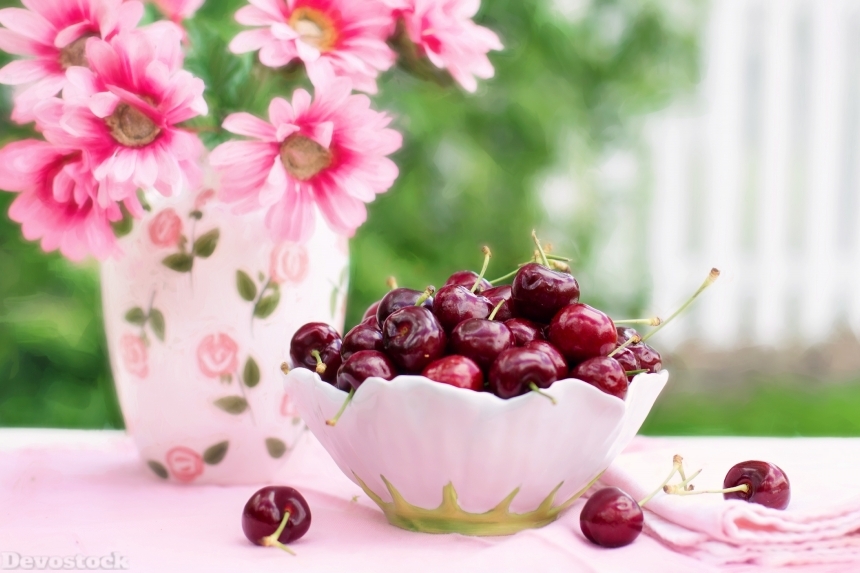 Devostock Cherries In Bowl Fruit 0