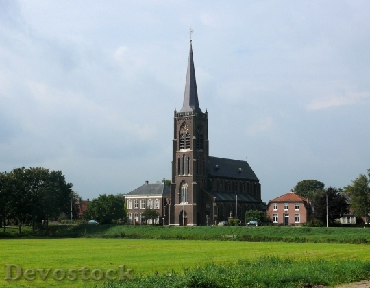 Devostock Church Landscape Village Batenburg
