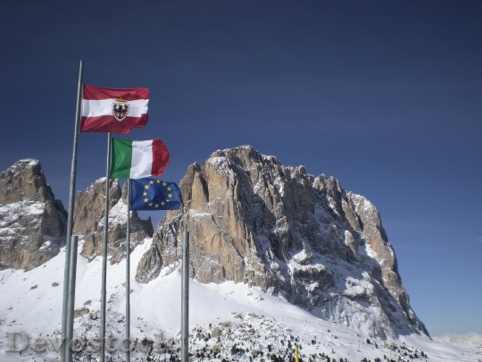 Devostock Dolomites Flags Landscape Mountain