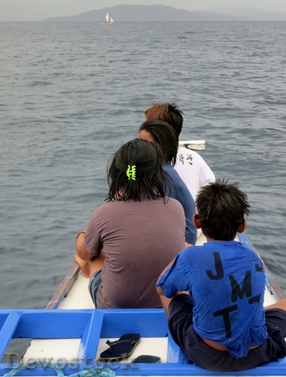 Devostock Family Boat People Ocean