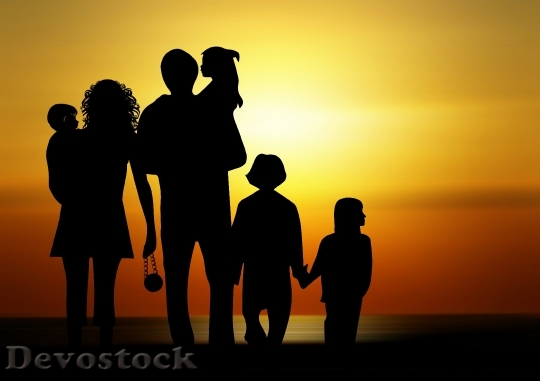 Devostock Family Children Sunset Silhouette