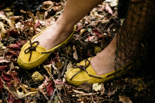 Devostock Feet Legs Yellow Shoes