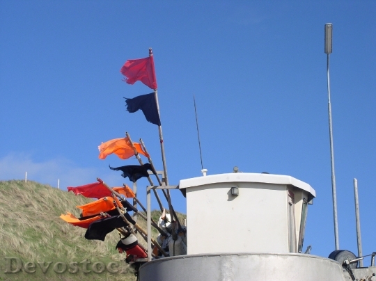 Devostock Fishing Boat Flags Sky