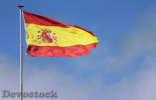 Devostock Flag Spain Mast Sky