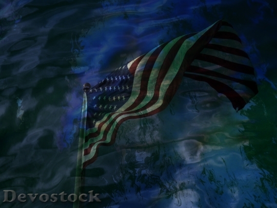 Devostock Flag Usa Reflection Water