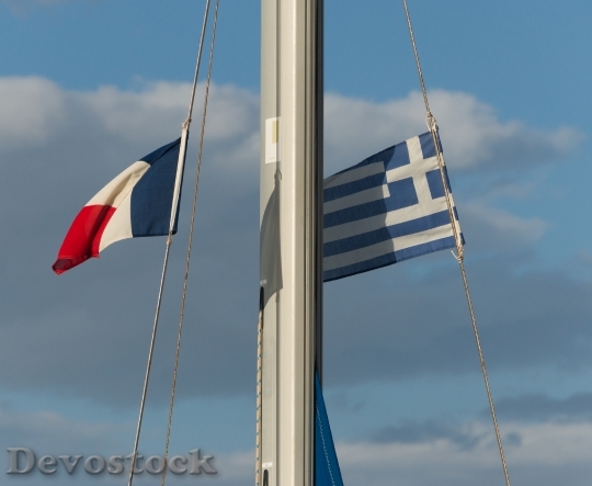 Devostock French Greek Flags Harbour