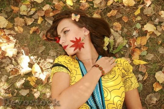 Devostock Girl Autumn Leaves Portrait 12