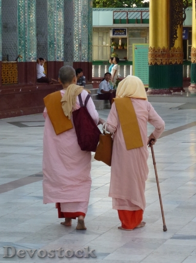 Devostock Myanmar Nuns Buddhist Monk