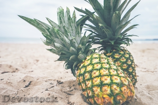 Devostock Pineapples Fruit Beach Sand