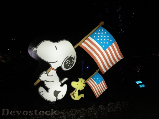 Devostock Snoopy Woodstock American Flag