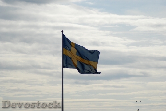 Devostock Swedish Flag Cloudy Sky