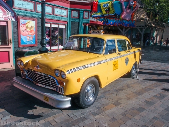 Devostock Taxi Car Old Yellow