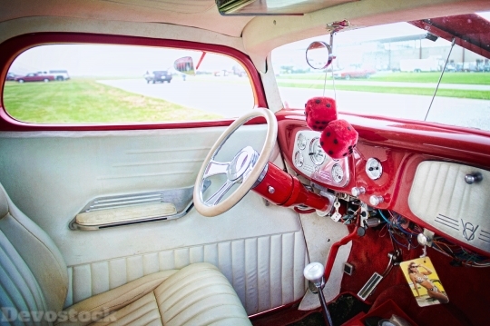 Devostock Vintage Car Red Interior