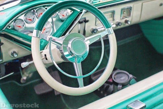 Devostock Vintage Car Turquoise Interior