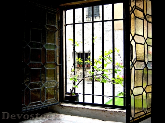 Devostock Window Stained Glass Open
