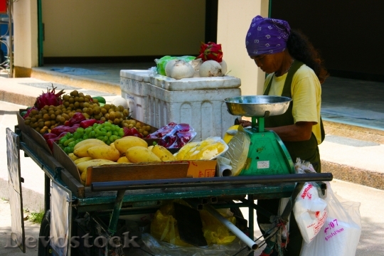 Devostock Woman Food Stall Fruits
