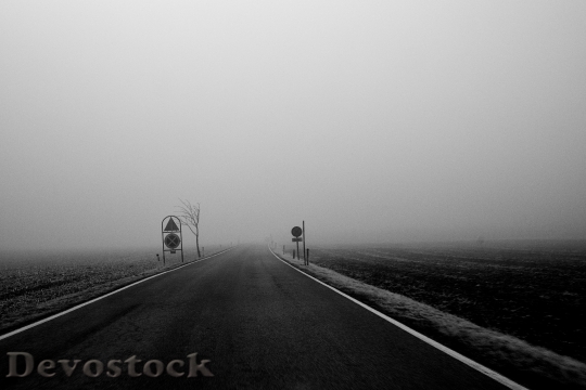 Devostock Black And White Road Dawn 9217