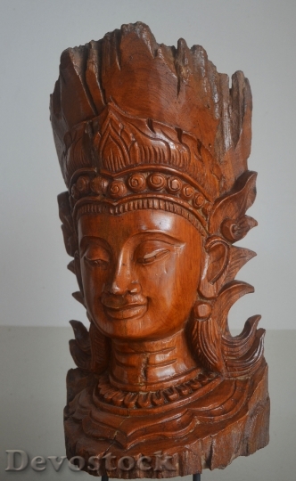 Devostock Buddha Carving Wood Religion