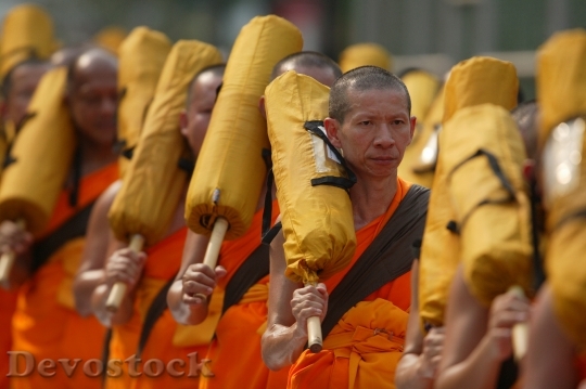 Devostock Buddhists Monks Orange Robes 2