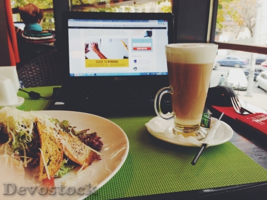 Devostock Cafe Lunch Coffee Laptop