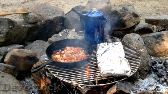 Devostock Camping Breakfast Coffee Fire
