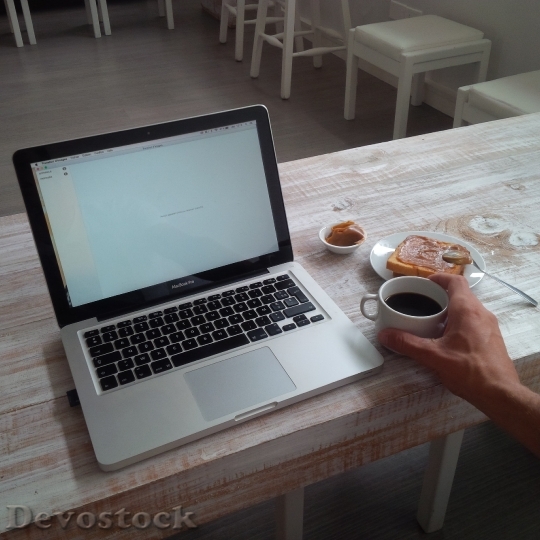 Devostock Coffee Bread Computer Breakfast