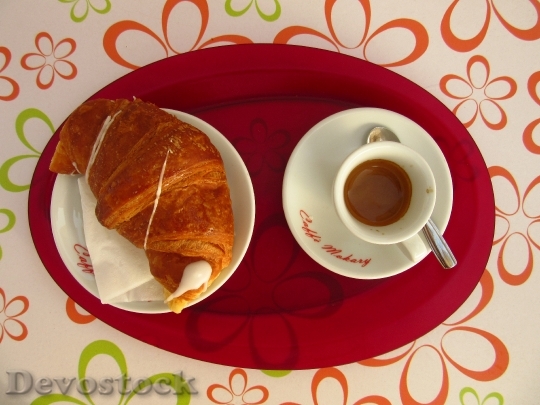 Devostock Coffee Croissant Breakfast Colorful