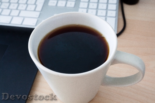 Devostock Coffee Cup Keyboard Workplace