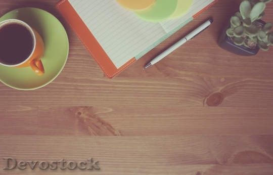 Devostock Coffee Notebook Wooden Background 1