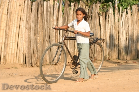 Devostock Girl Bicycle Sunset Peace