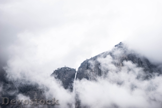 Devostock Mountain Waterfall Clouds Stream