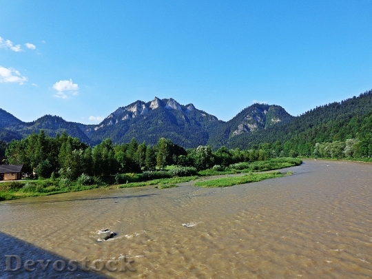Devostock Mountains Landscape River Panorama