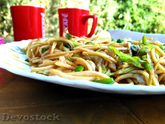 Devostock Noodles Coffee Food Meal