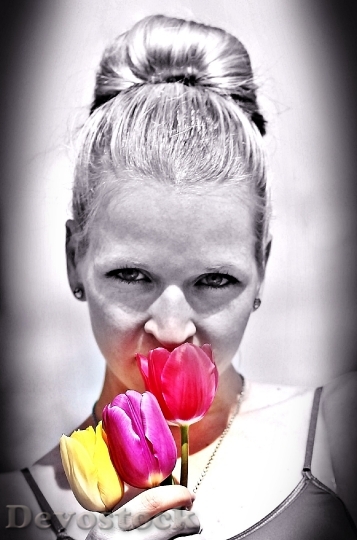 Devostock Tulips Woman Flower Facial